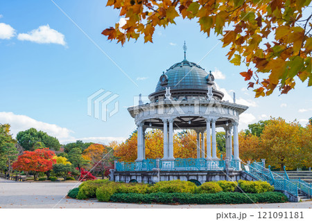 鶴舞公園の奏楽堂、黄葉するプラタナス〈愛知県名古屋市〉 121091181
