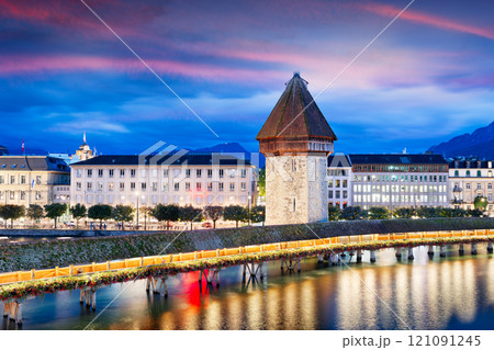 Lucerne, Switzerland on the Reuss River at Blue Hour Lucerne, Switzerland on the Reuss River at Blue Hour 121091245