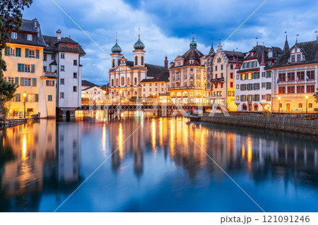 Lucerne, Switzerland from Spreuerbrucke Bridge Lucerne, Switzerland from Spreuerbrucke Bridge 121091246
