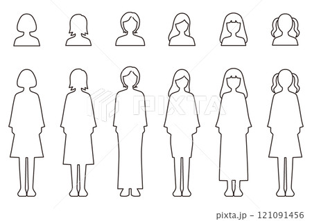 女性の人型線画イラストセット 女性の人型線画イラストセット 121091456