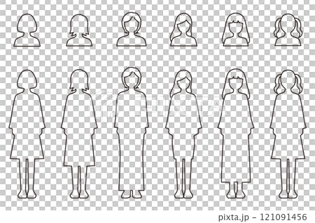 女性の人型線画イラストセット 女性の人型線画イラストセット 121091456