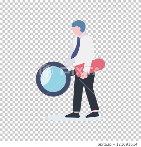 虫眼鏡を持つビジネスマンのイラスト 虫眼鏡を持つビジネスマンのイラスト 121091614
