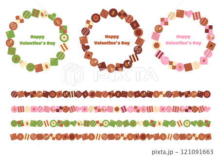 チョコレートの円形フレームと罫線のセット チョコレートの円形フレームと罫線のセット 121091663