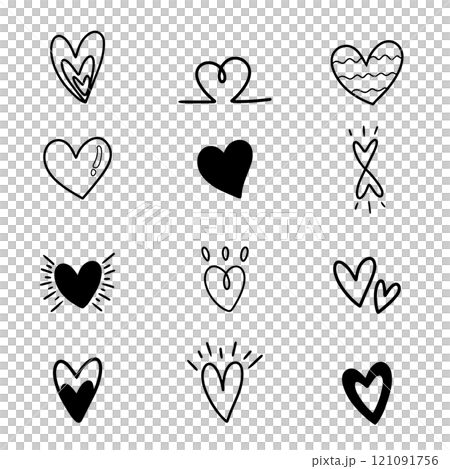 Heart or love doodle cartoon hand drawn with black line for element, illustration, valentine and lover. Different shapes Heart or love doodle cartoon hand drawn with black line for element, illustration, valentine and lover. Different shapes 121091756