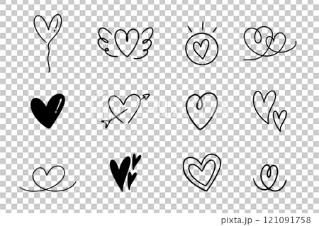 Heart or love doodle cartoon hand drawn with black line for element, illustration, valentine and lover. Different shapes Heart or love doodle cartoon hand drawn with black line for element, illustration, valentine and lover. Different shapes 121091758