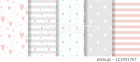 Cute romantic valentine or wedding seamless pattern set 121091767