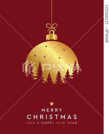 christmas greeting card with hanging ball decoration vector illustration christmas greeting card with hanging ball decoration vector illustration 121092221