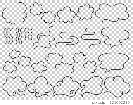 Set of line drawing steam effects and speech bubbles 121092259