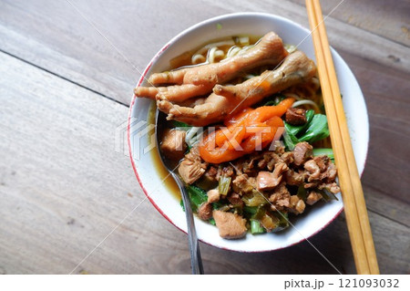 One bowl of traditional Indonesian chicken noodles. 121093032