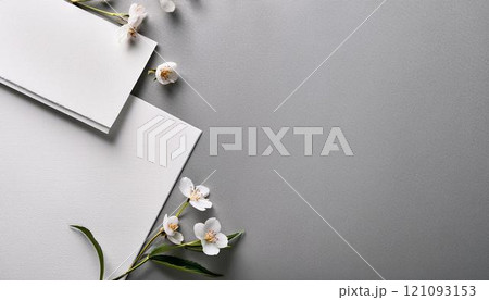 白い花と和紙のコピースペース素材1 白い花と和紙のコピースペース素材1 121093153