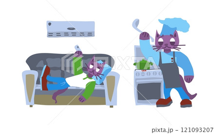 characters funny purple cats on the bed kitchen 121093207