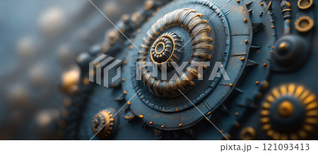 Detailed swirling patterns in a stunning artwork display a blend of textures and colors, capturing the viewers eye with intricate designs and artistic craftsmanship. 121093413