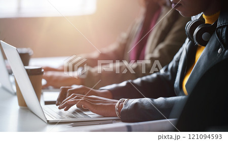 Business people, hands and laptop at desk in office for information technology, project and server. Programming, company and developer with tech at work for backend development, testing and debugging Business people, hands and laptop at desk in office for information technology, project and server. Programming, company and developer with tech at work for backend development, testing and debugging 121094593