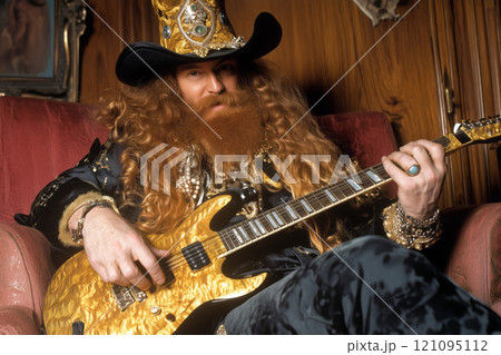 A rock musician with a big red beard plays...のイラスト素材 [121095112] - PIXTA