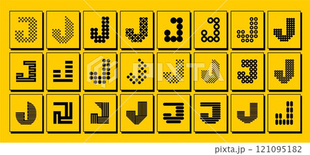 Modern flat line pixel dots letter J logo set 121095182