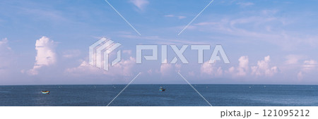 Amazing Seascape view. Magic energy of beautiful happy clouds. Vietnam tropical calm sea 121095212