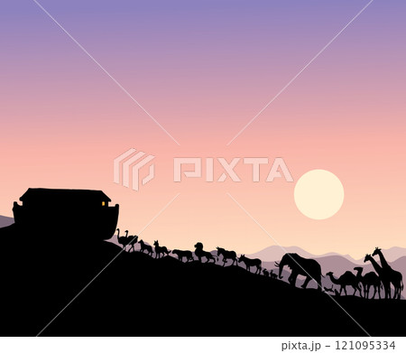 Biblical Noah's Ark. Vector drawing 121095334