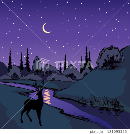 Vector drawing. Summer river scene Vector drawing. Summer river scene 121095336