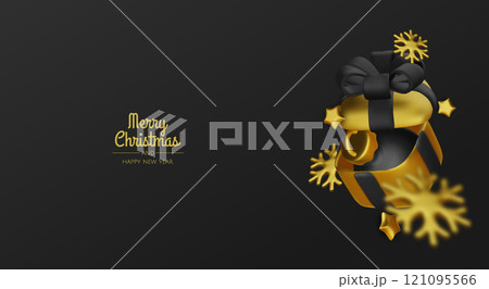 Christmas gifts box realistic 3d design. Xmas composition falling open pink gift boxes with festive decorative objects, balls bauble. Happy new year holiday background. Vector illustration Christmas gifts box realistic 3d design. Xmas composition falling open pink gift boxes with festive decorative objects, balls bauble. Happy new year holiday background. Vector illustration 121095566