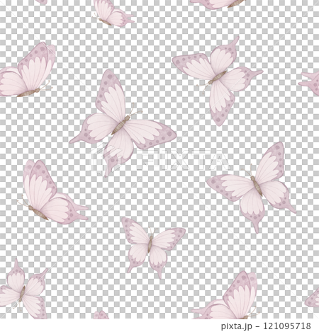 Seamless watercolor Pattern with pastel pink Butterflies on a isolated background. Illustration of Backdrop for wallpapers, wrapping paper, textile designs, or nursery decor. Ornament for linen. 121095718