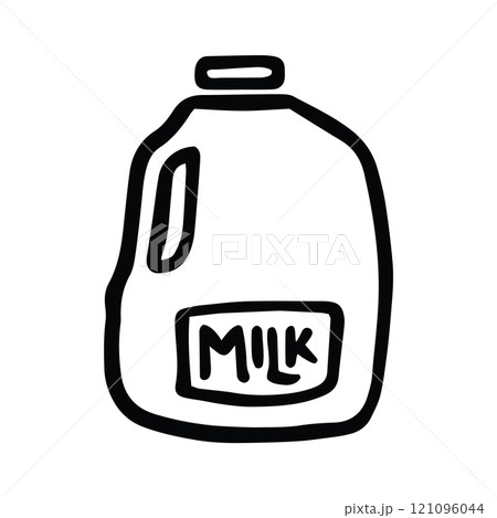 Milk Carton Jug or Bottle Jar Icon Hand Drawn Black and White-Thick Lines SVG 121096044