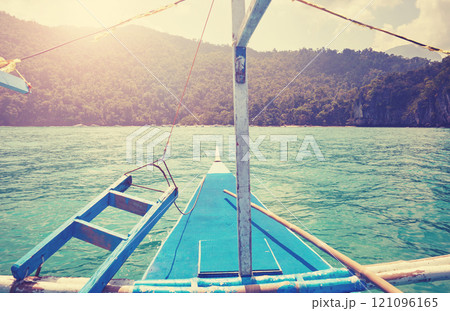 The bow of a traditional Filipino boat, color toning applied, Philippines 121096165