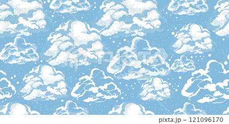 Clouds seamless background. hand drawn. Not AI, Vector illustration 121096170