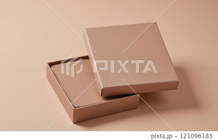 A mocha mousse-colored box for high-end chocolates, featuring a glossy finish and embossed patterns around the edges. The luxurious texture 121096183