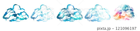 set of cloud objects. hand drawn. Not AI, Vector illustration 121096197