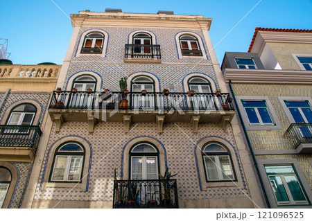 Colorful facades of old houses in Lisbon, Portugal Colorful facades of old houses in Lisbon, Portugal 121096525