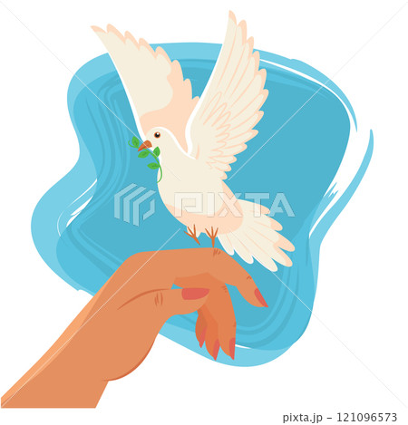 Side view dove with olive branch perched on hand Vector 121096573