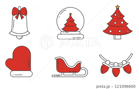 Christmas icon set with red festive designs Vector Christmas icon set with red festive designs Vector 121096600