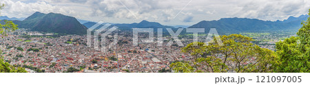 Panoramic view of Orizaba from Cerro del Borrego, Mexico. Scenic landscape, mountain views, and natural exploration concept Panoramic view of Orizaba from Cerro del Borrego, Mexico. Scenic landscape, mountain views, and natural exploration concept 121097005