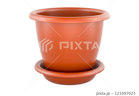 Empty flower pot, from clay or plastic. 3D rendering Empty flower pot, from clay or plastic. 3D rendering 121097025