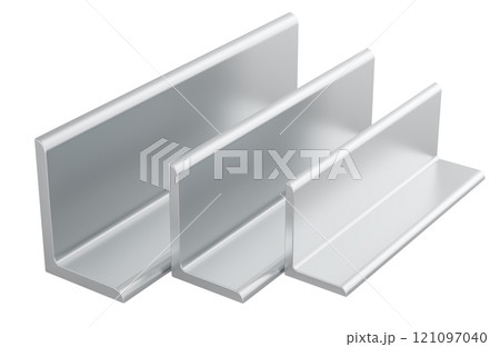Steel Unequal Angle Bars, rolled metal. 3D rendering 121097040
