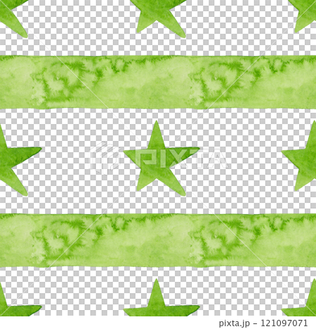 Striped with stars seamless pattern. Christmas packaging. Light green stripe. Ideal for festive textiles and other decor 121097071