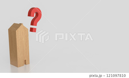 The wood  house and question mark for property concept 3d rendering. 121097810