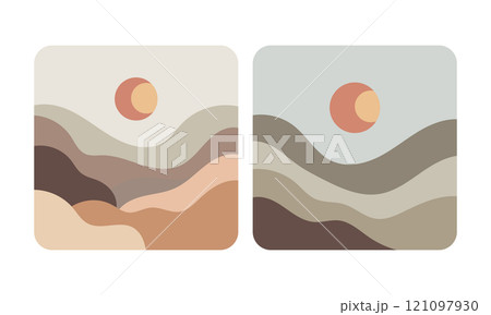 Vector illustration. Waves and harmony of natural lines in shades of green comfort and brown warmth. 121097930