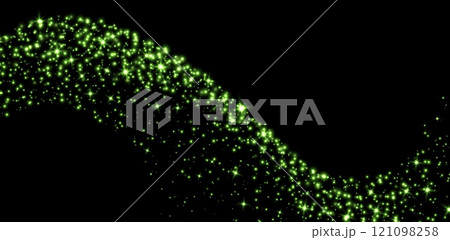 Green stars and sparkles, magic star dust background, light effect with flares. 121098258
