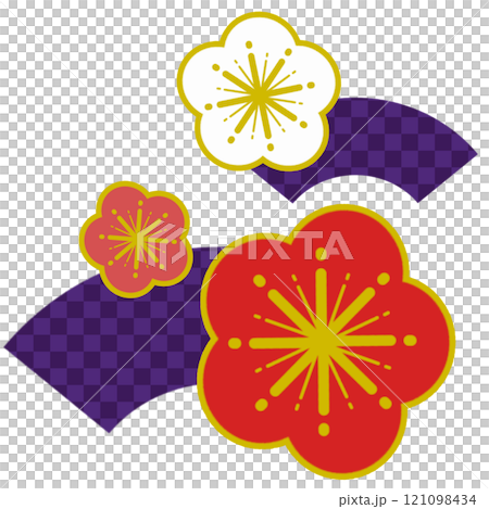 Purple plum blossoms and a checkered fan Purple plum blossoms and a checkered fan 121098434