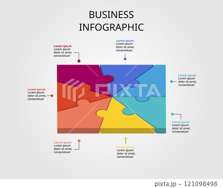 Jigsaw template with number for infographic for presentation for 7 square element 121098498