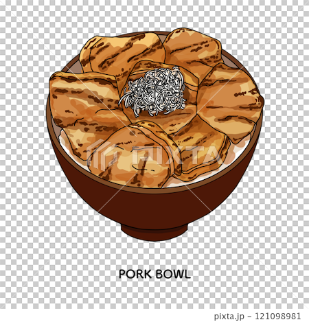 北海道　豚丼　線画のイラスト 121098981