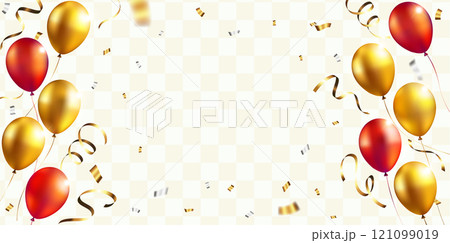 赤と金の風船と紙吹雪の背景 121099019