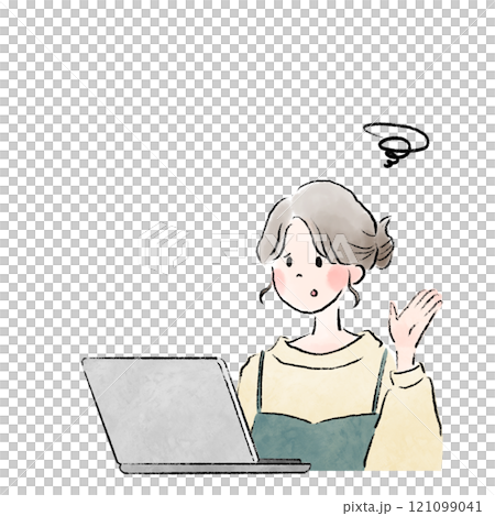 Illustration of a woman struggling with a laptop Illustration of a woman struggling with a laptop 121099041