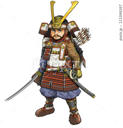 刀を持って正面を向く鎌倉武士 121099267