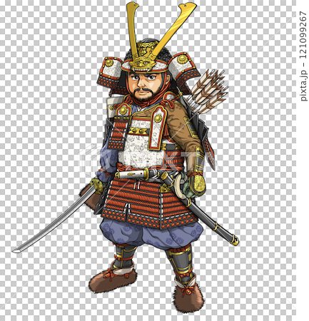 刀を持って正面を向く鎌倉武士 121099267
