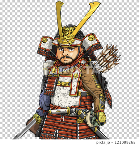鎌倉武士穿著大型盔甲，面朝前方 121099268