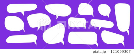 Empty speech bubble collection. Blank cartoon text box set. Comic chat message balloon pack for poster, label, tag, banner, badge, sticker. Pop art doodle frame or border bundle. Vector illustration 121099307