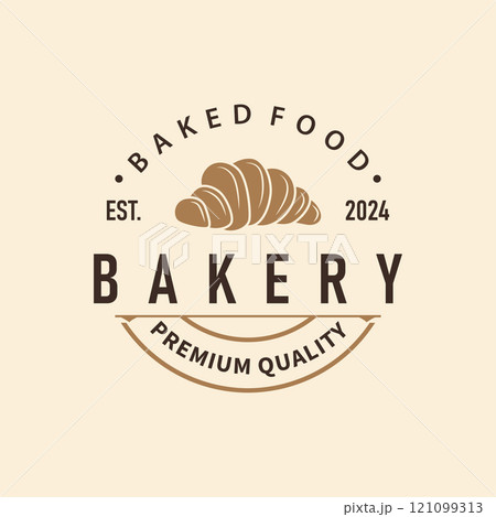 Bread Logo, Old Retro Vintage Style Bakery Shop Design, Vector Wheat Bread Simple Tremplet Illustration 121099313
