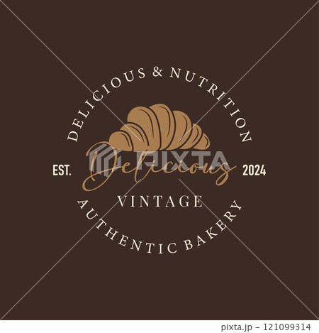 Bread Logo, Old Retro Vintage Style Bakery Shop Design, Vector Wheat Bread Simple Tremplet Illustration 121099314